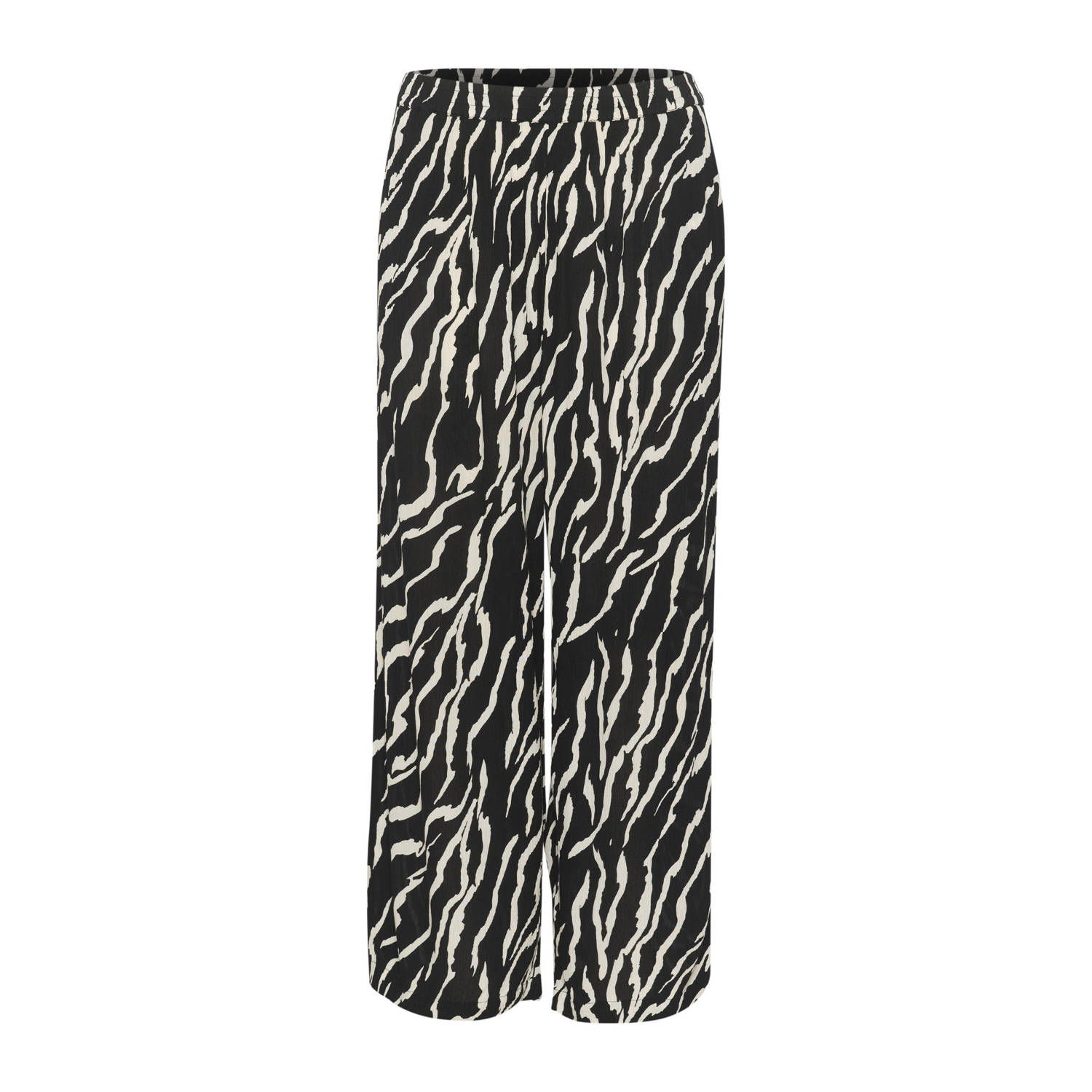 Kaffe cropped loose fit pantalon Kadacia met zebraprint zwart ecru