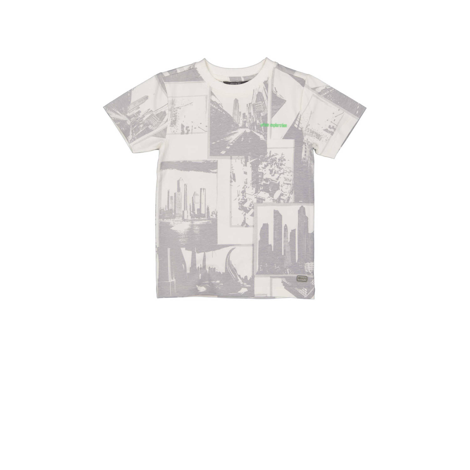 Quapi T-shirt YARI met all over print lichtgrijs Jongens Stretchkatoen Ronde hals 110 116