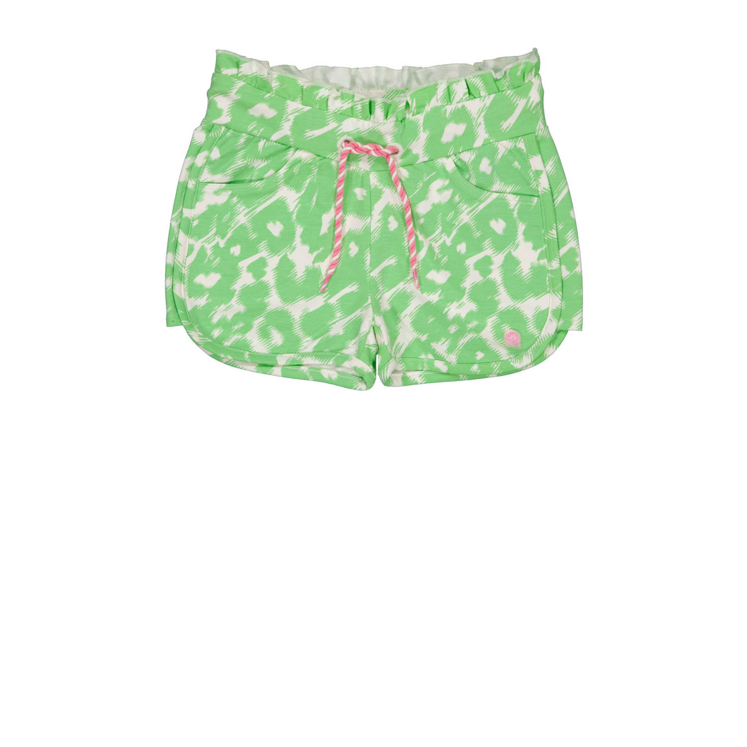 Quapi regular fit casual short YVON met dierenprint lichtgroen wit Korte broek Meisjes Stretchkatoen 122 128