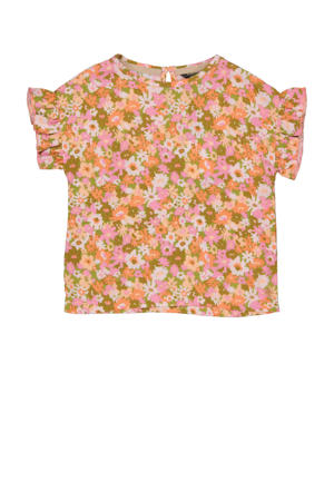 gebloemd T-shirt BODEE lichtroze/donkerroze/groen