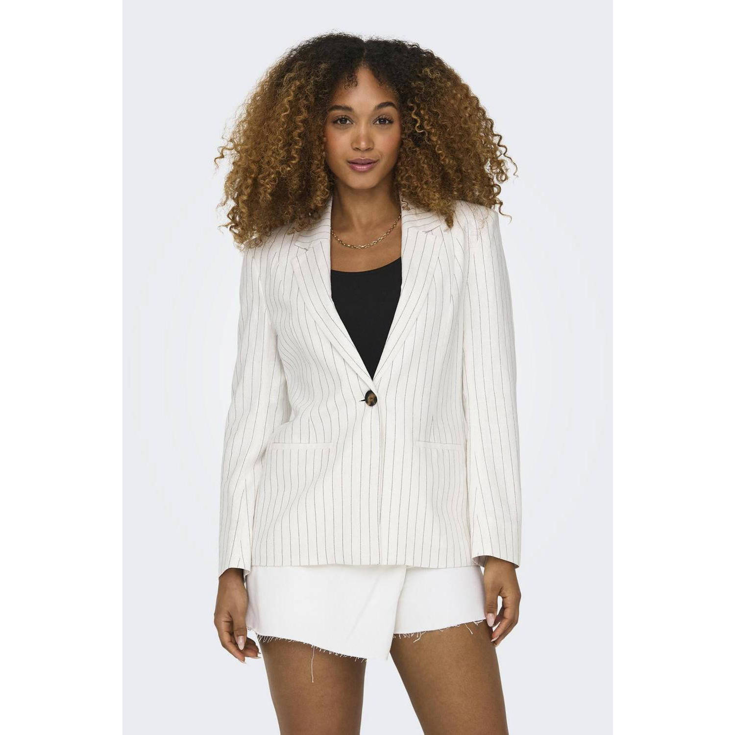 ONLY gestreepte rechtvallende blazer wit donkerblauw