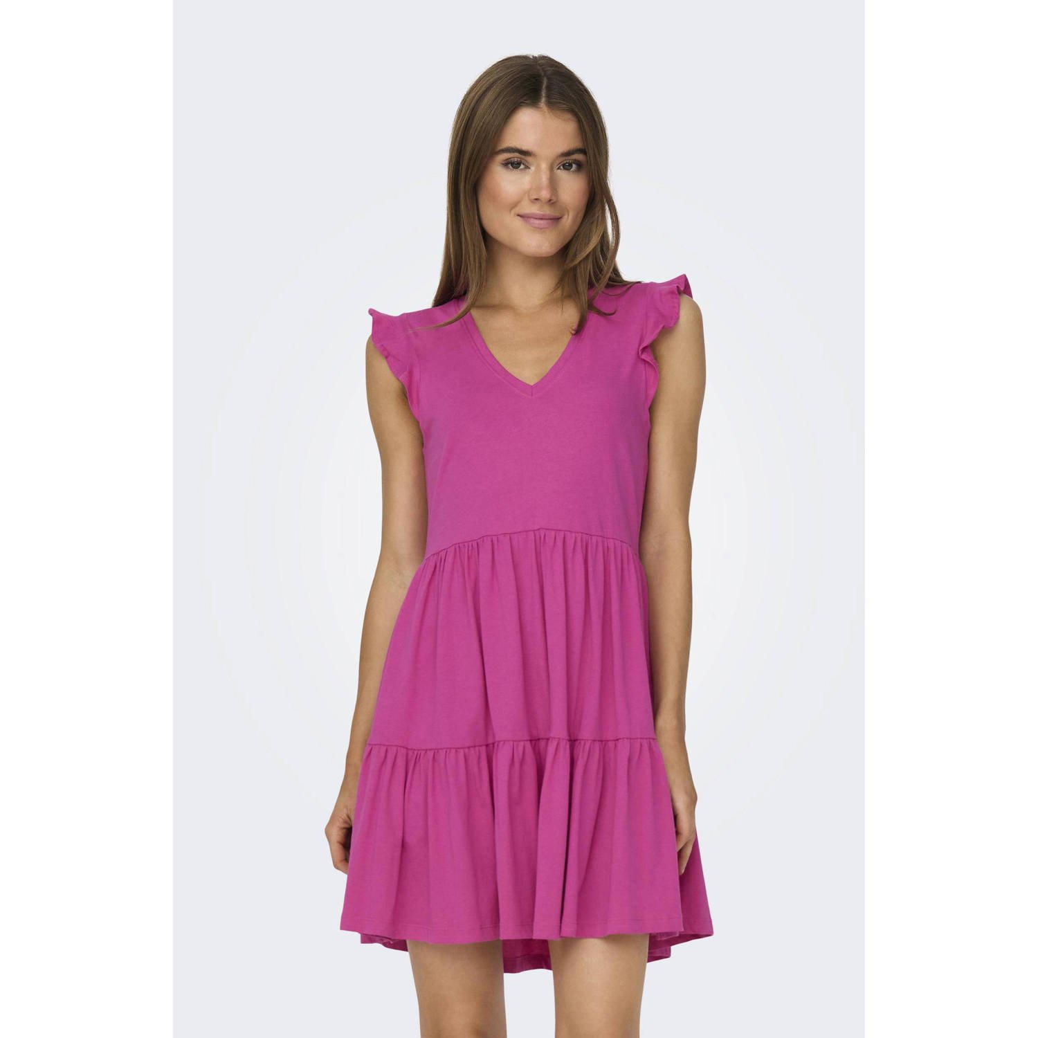 Only Jurk met Ruchesmouwen voor Dames Pink Dames