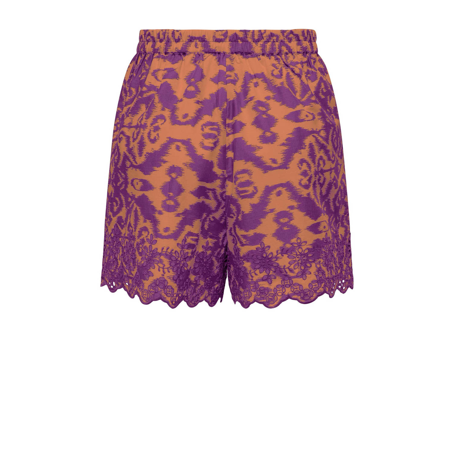 ONLY loose fit short met all over print en borduursels paars oranje