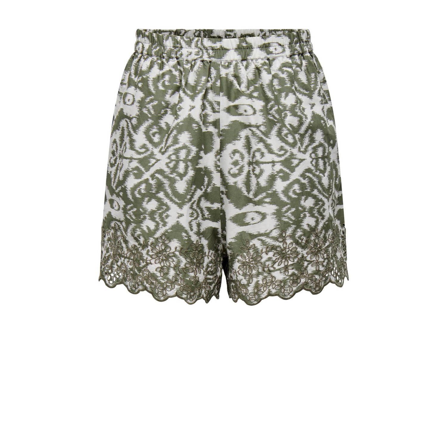 ONLY loose fit short met all over print en borduursels groen ecru