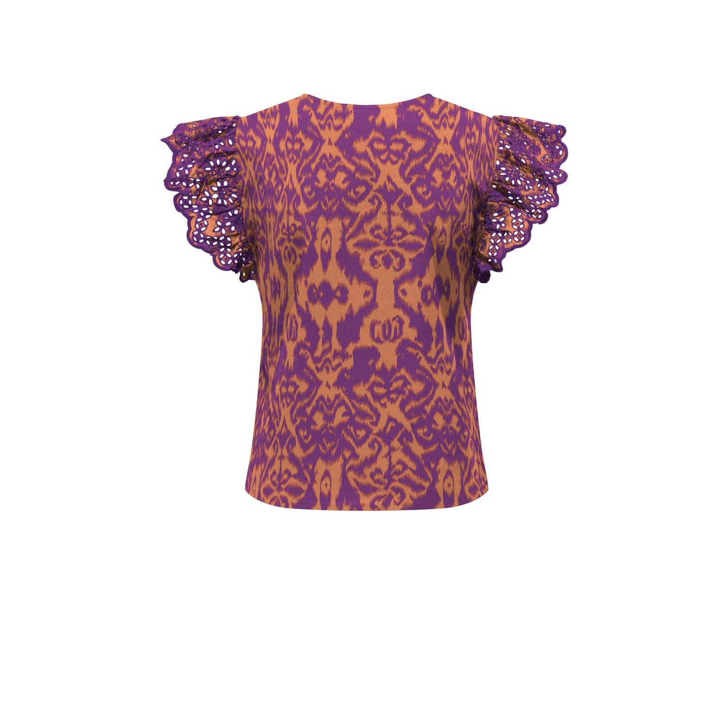 ONLY blousetop ONLLOU met all over print en ruches paars oranje