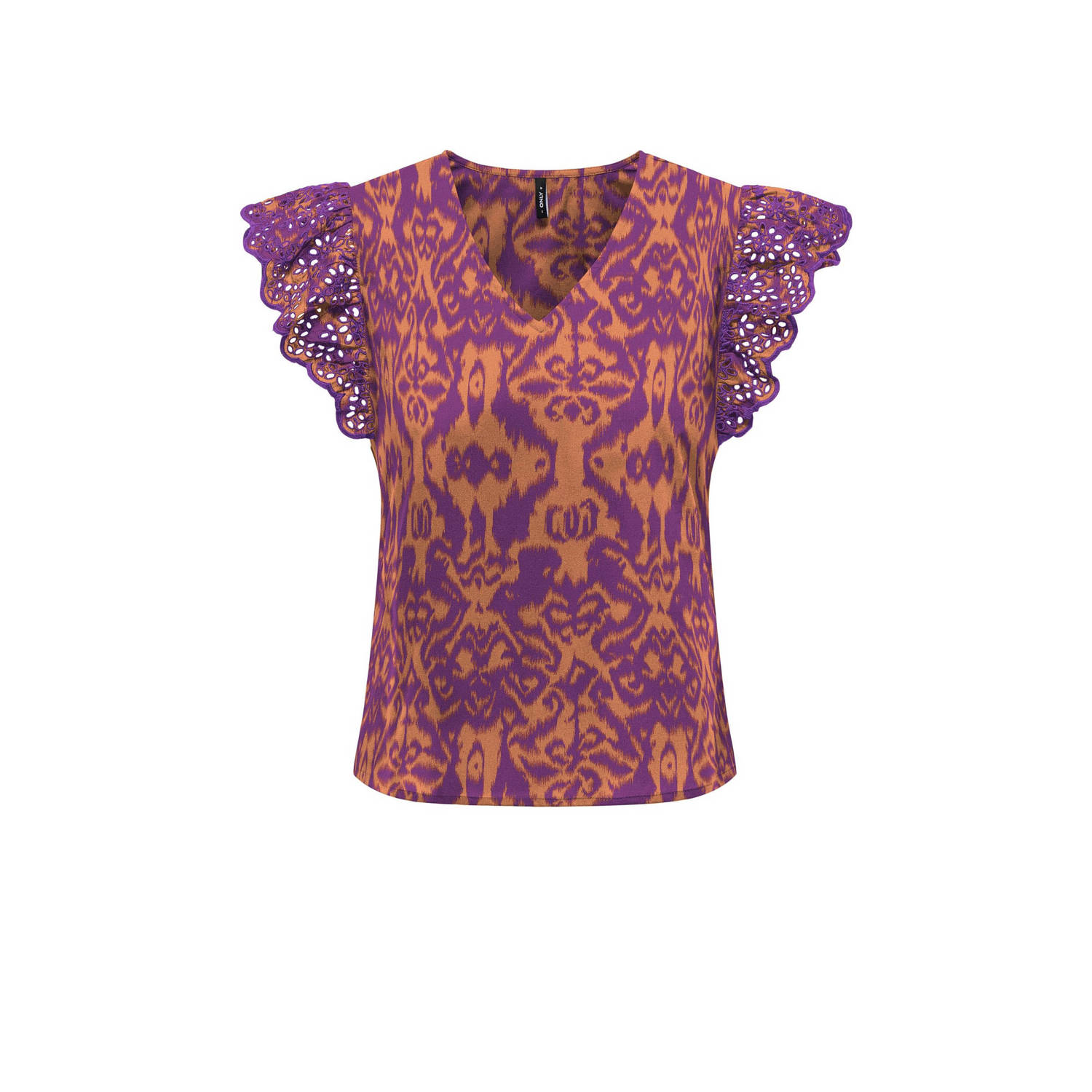 ONLY blousetop ONLLOU met all over print en ruches paars oranje