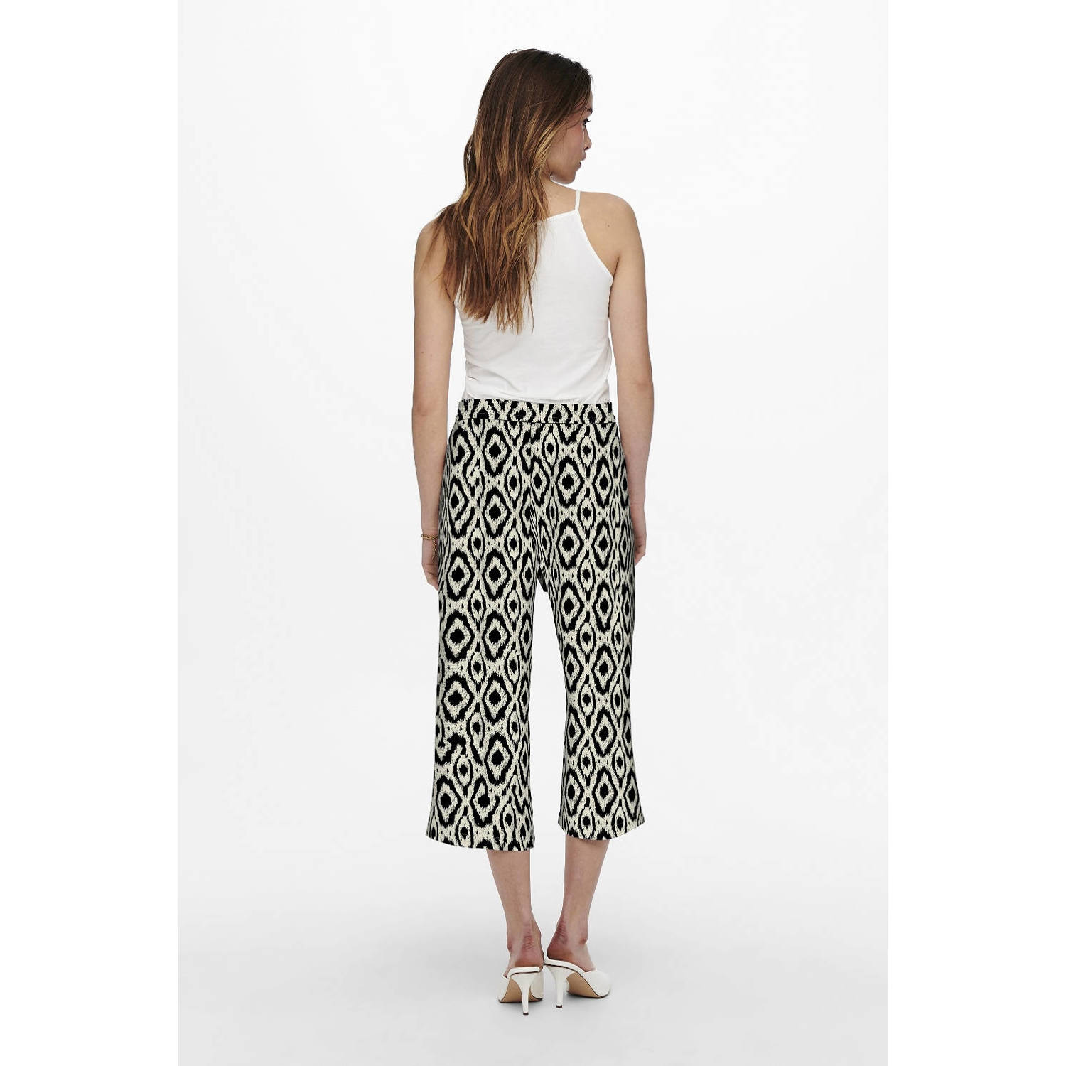 ONLY cropped regular fit broek ONLNOVA met all over print zwart crème