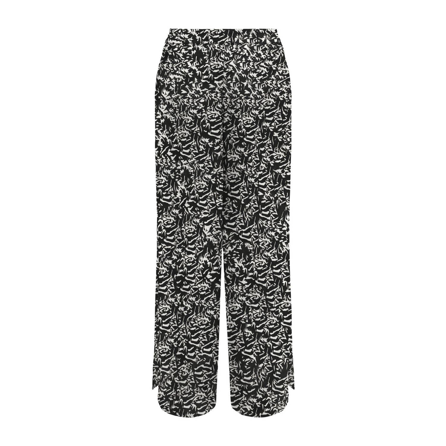 ONLY wide leg broek ONLNOVA met all over print zwart wit