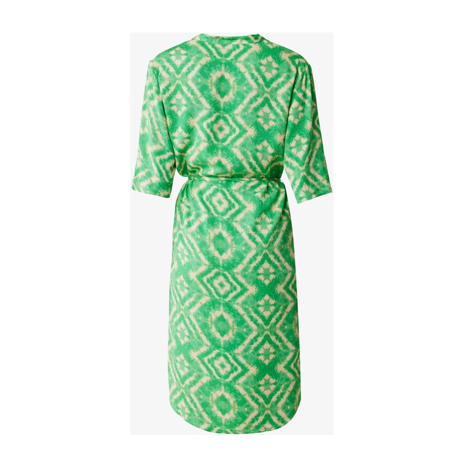 Mexx jurk met all over print en ceintuur groen wit
