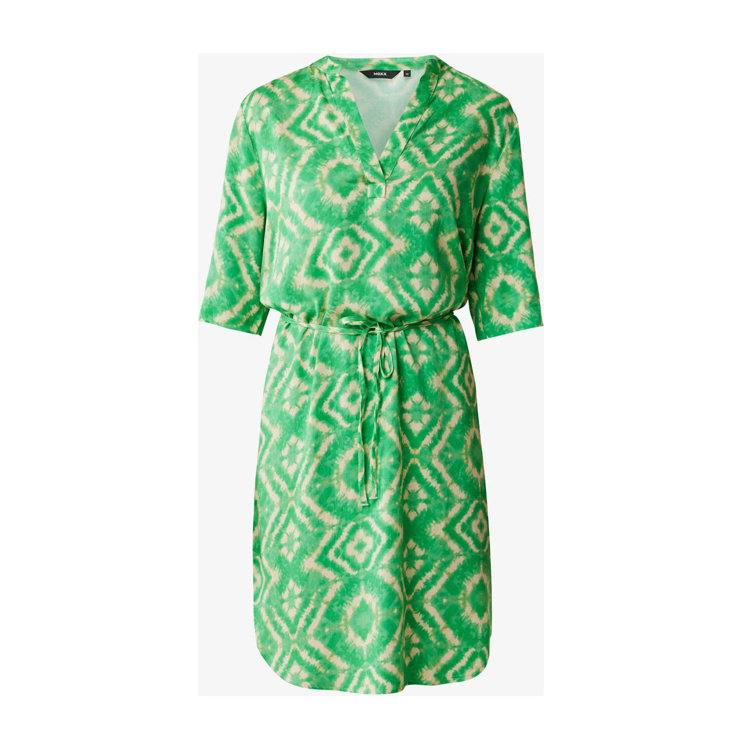 Mexx jurk met all over print en ceintuur groen wit