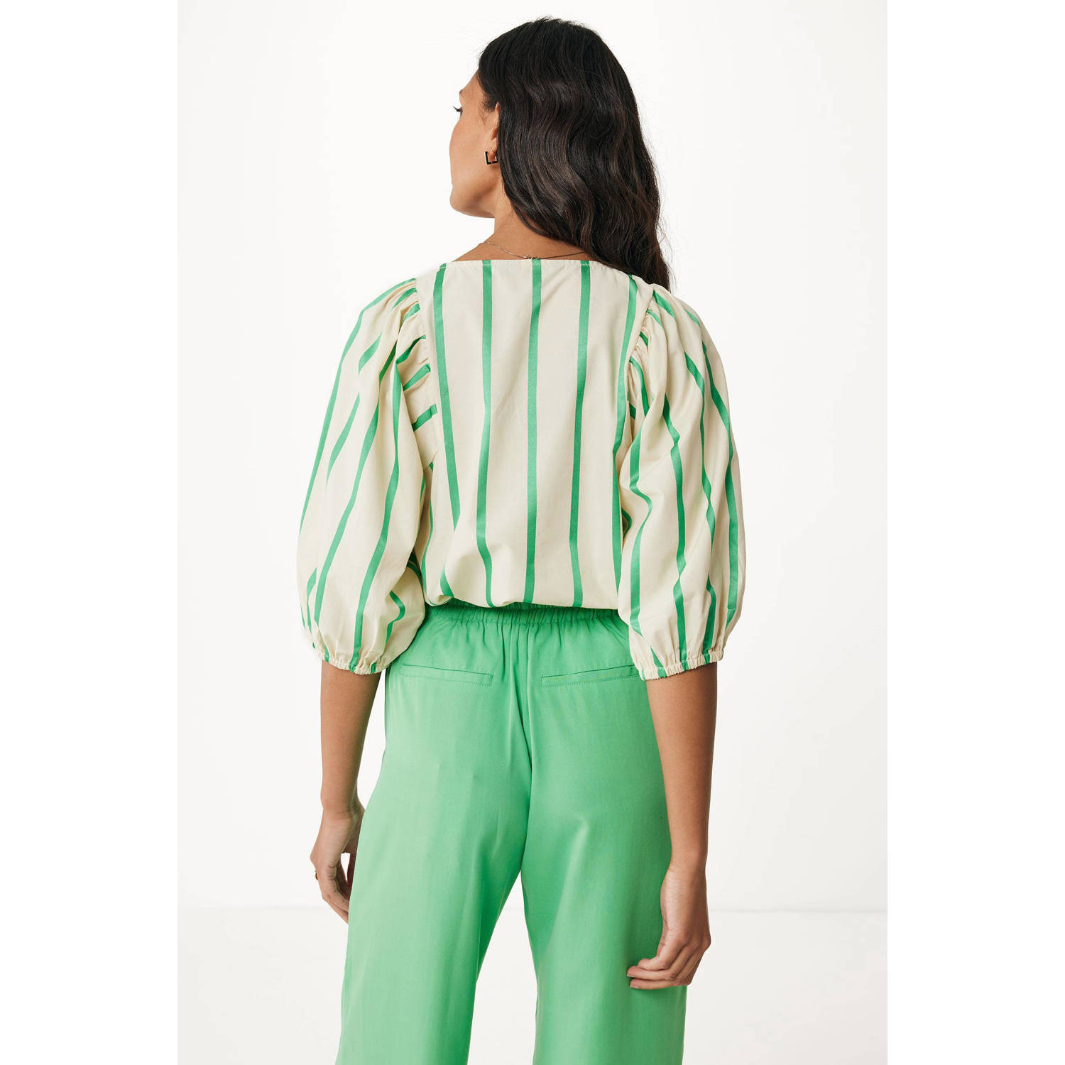 Mexx gestreepte blouse crème groen