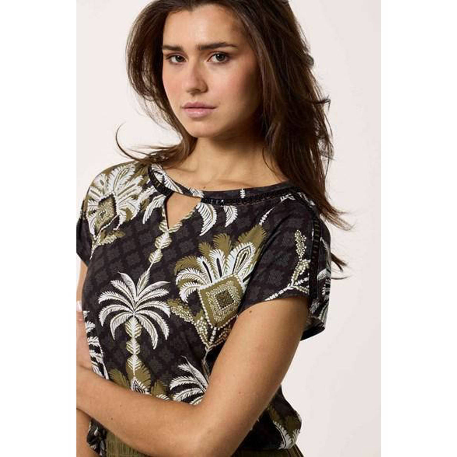 Tramontana top met all over print zwart groen