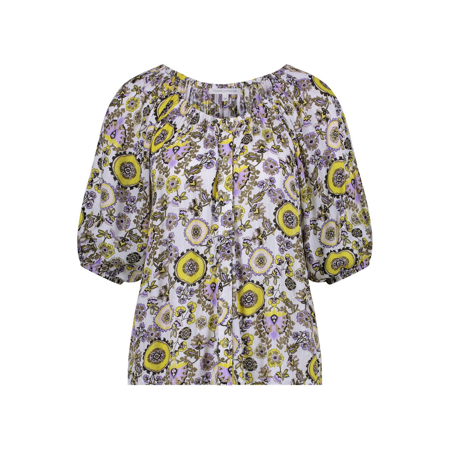 Tramontana top met all over print ecru geel lila