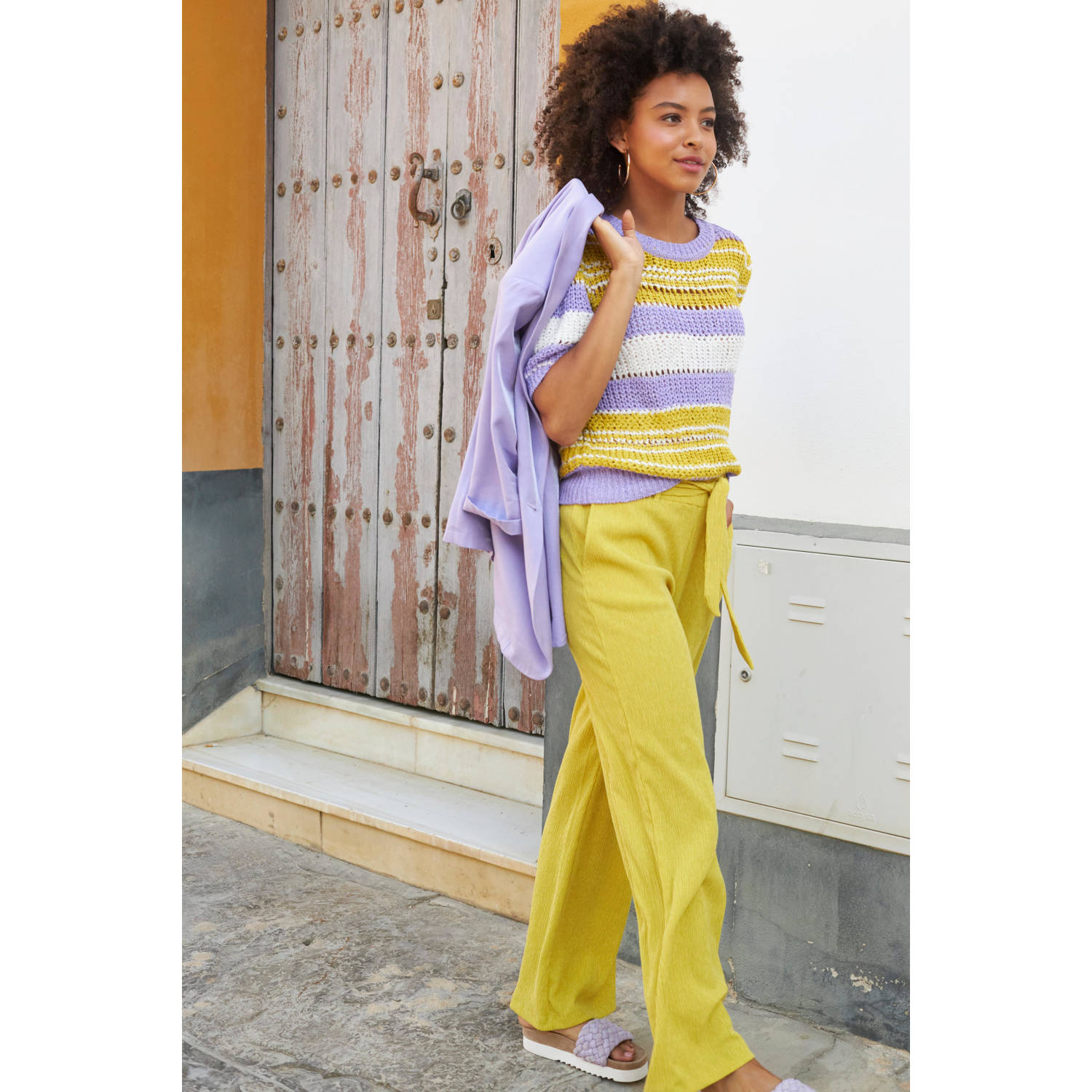 Tramontana high waist wide leg broek geel