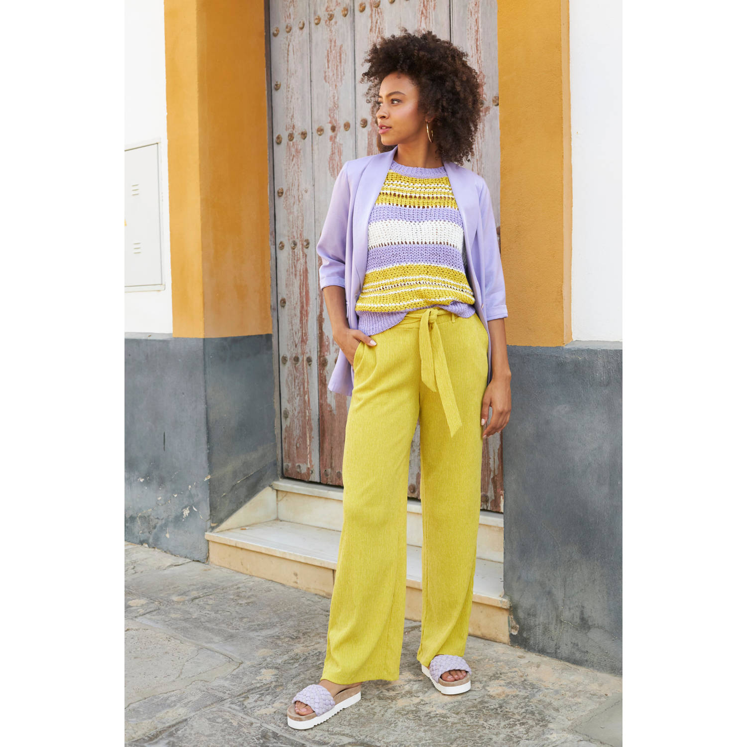 Tramontana high waist wide leg broek geel