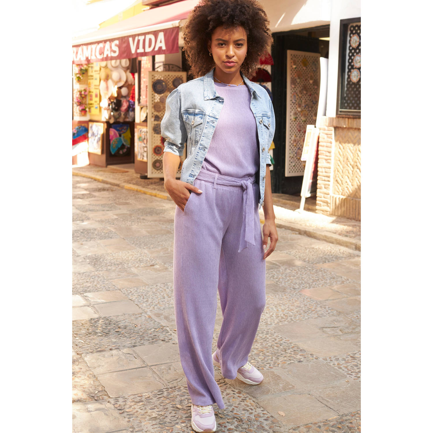 Tramontana high waist wide leg broek lila