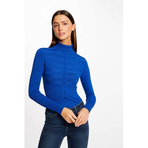 Morgan top met ingebreid patroon blauw afbeelding