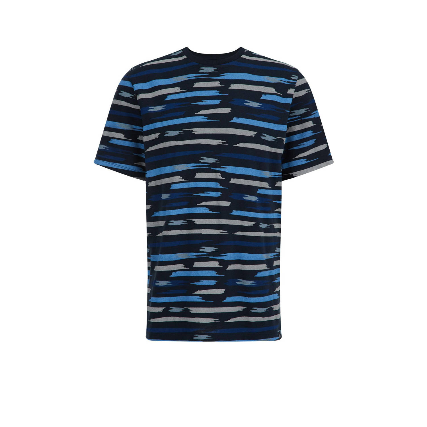 WE Fashion slim fit T-shirt met all over print blauw