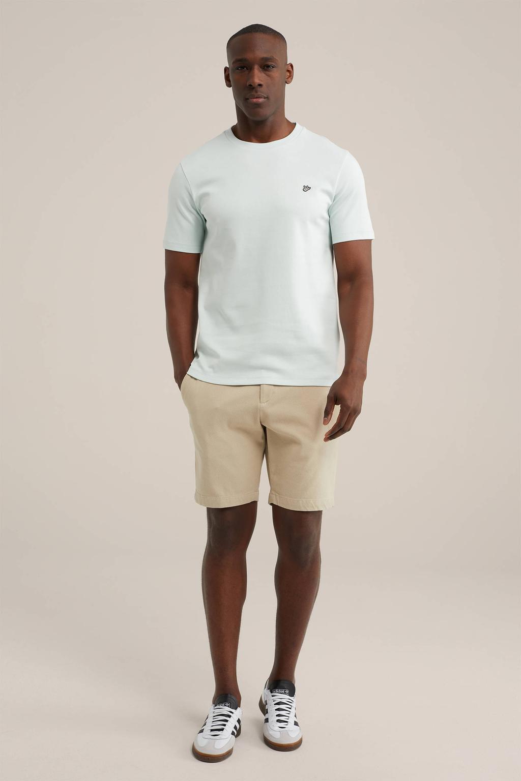 Lichtblauwe heren WE Fashion slim fit T-shirt van katoen met logo dessin, korte mouwen en ronde hals