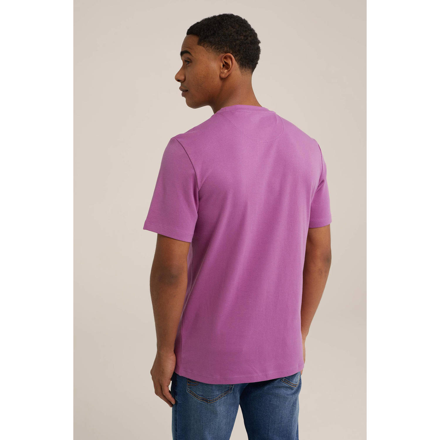 WE Fashion slim fit T-shirt met logo faded raspberry