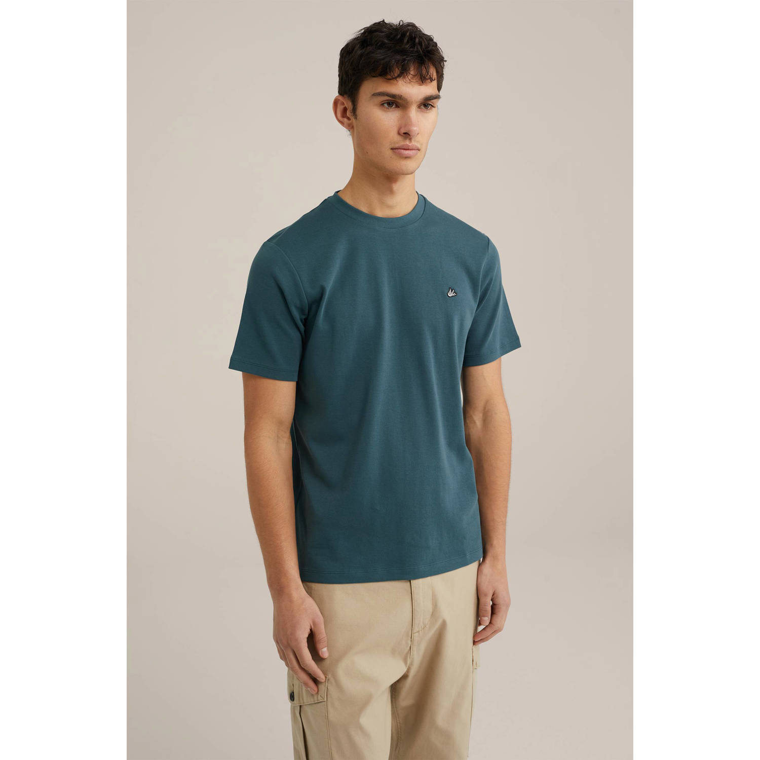 WE Fashion slim fit T-shirt met logo deep space