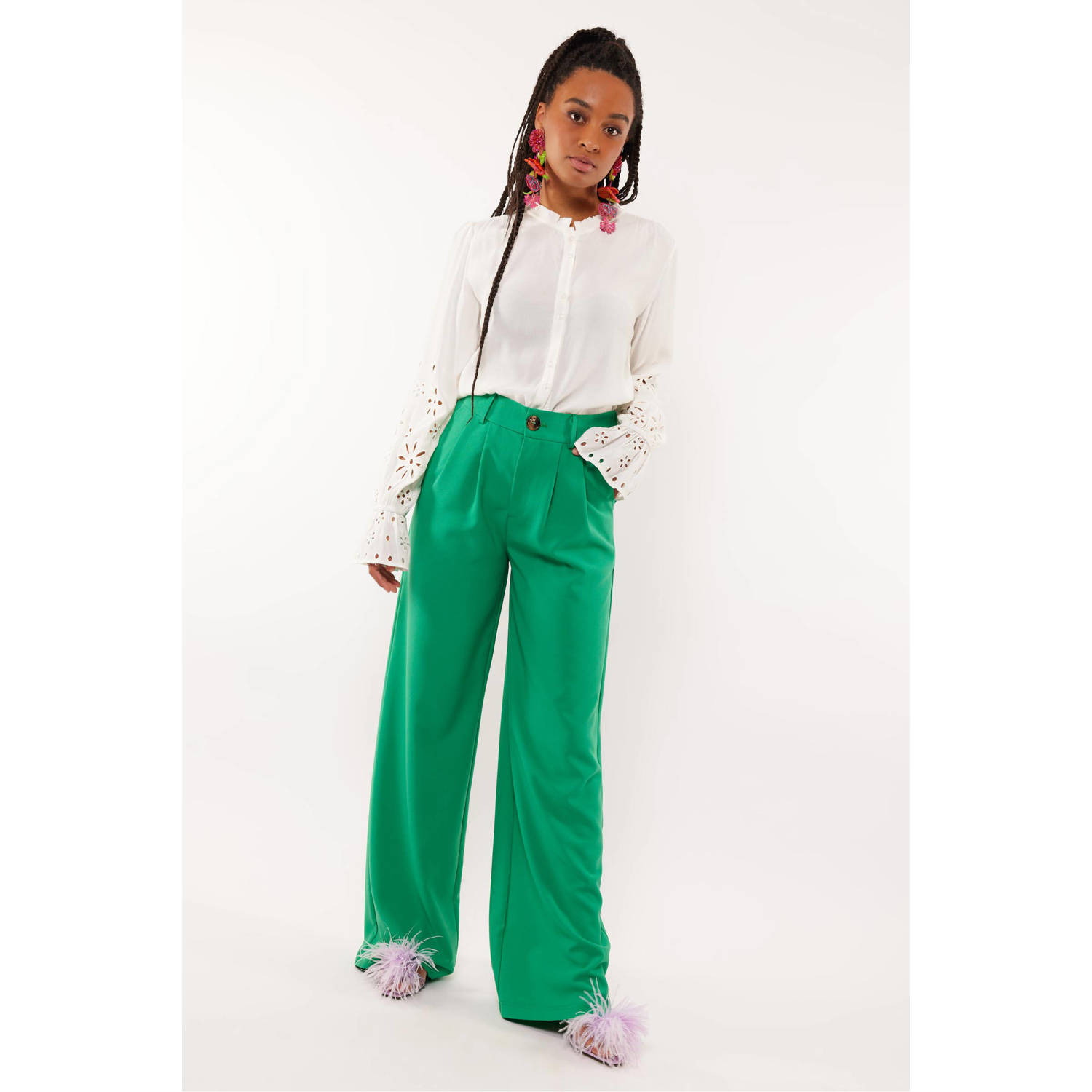 FLURESK high waist regular fit pantalon Samara groen
