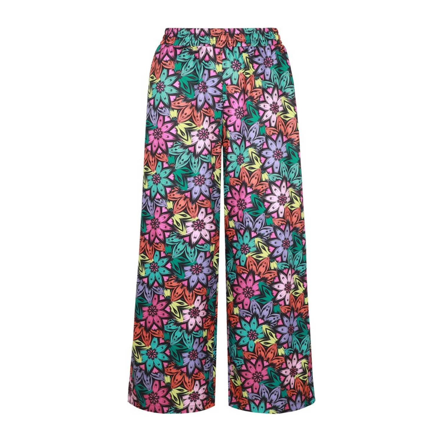 FLURESK gebloemde wide leg broek Marliya zwart felroze