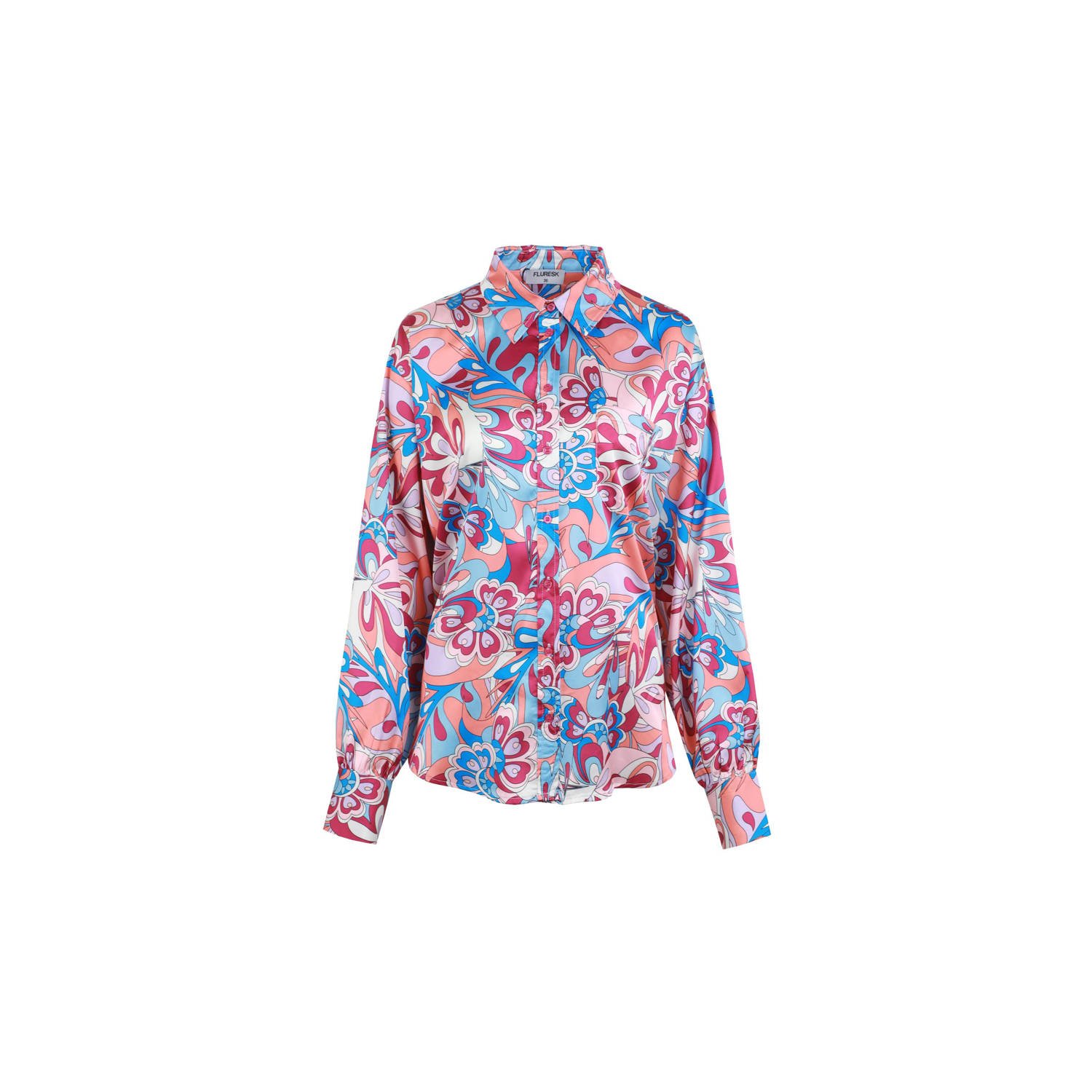 FLURESK x Wehkamp&Co x Wehkamp&Co gebloemde blouse Sandra roze blauw