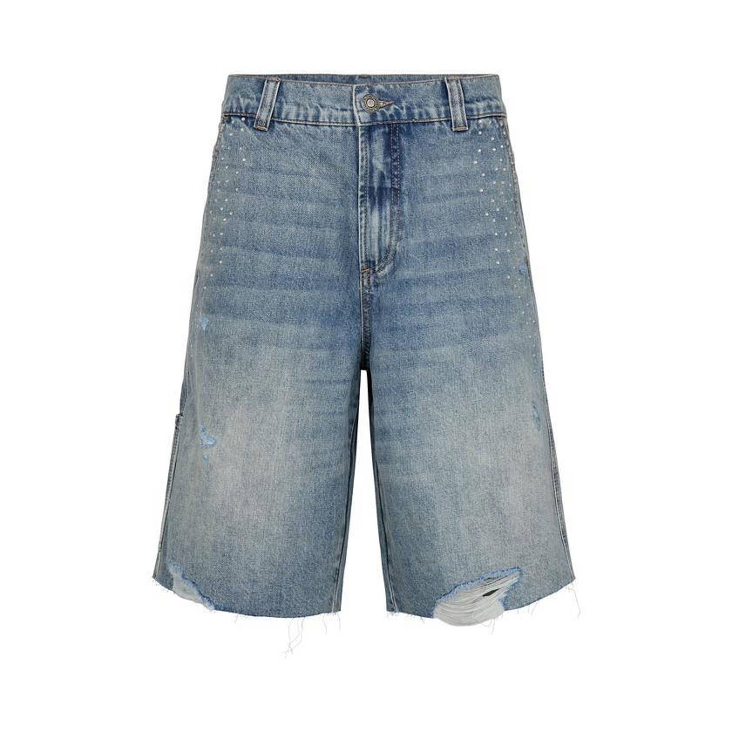 Sofie Schnoor high waist straight fit denim short medium blue denim