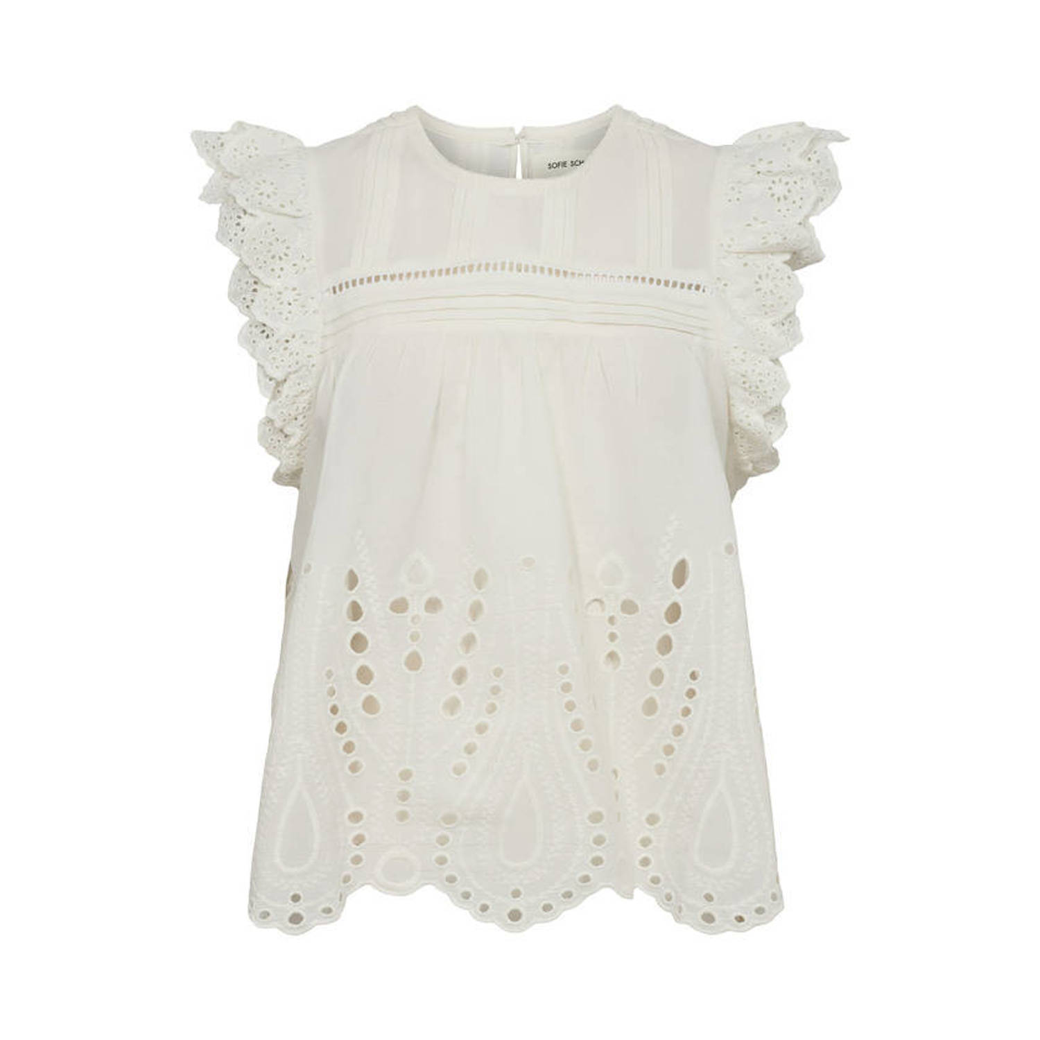 Sofie Schnoor Geborduurde Top met Ruches Mouwen White Dames