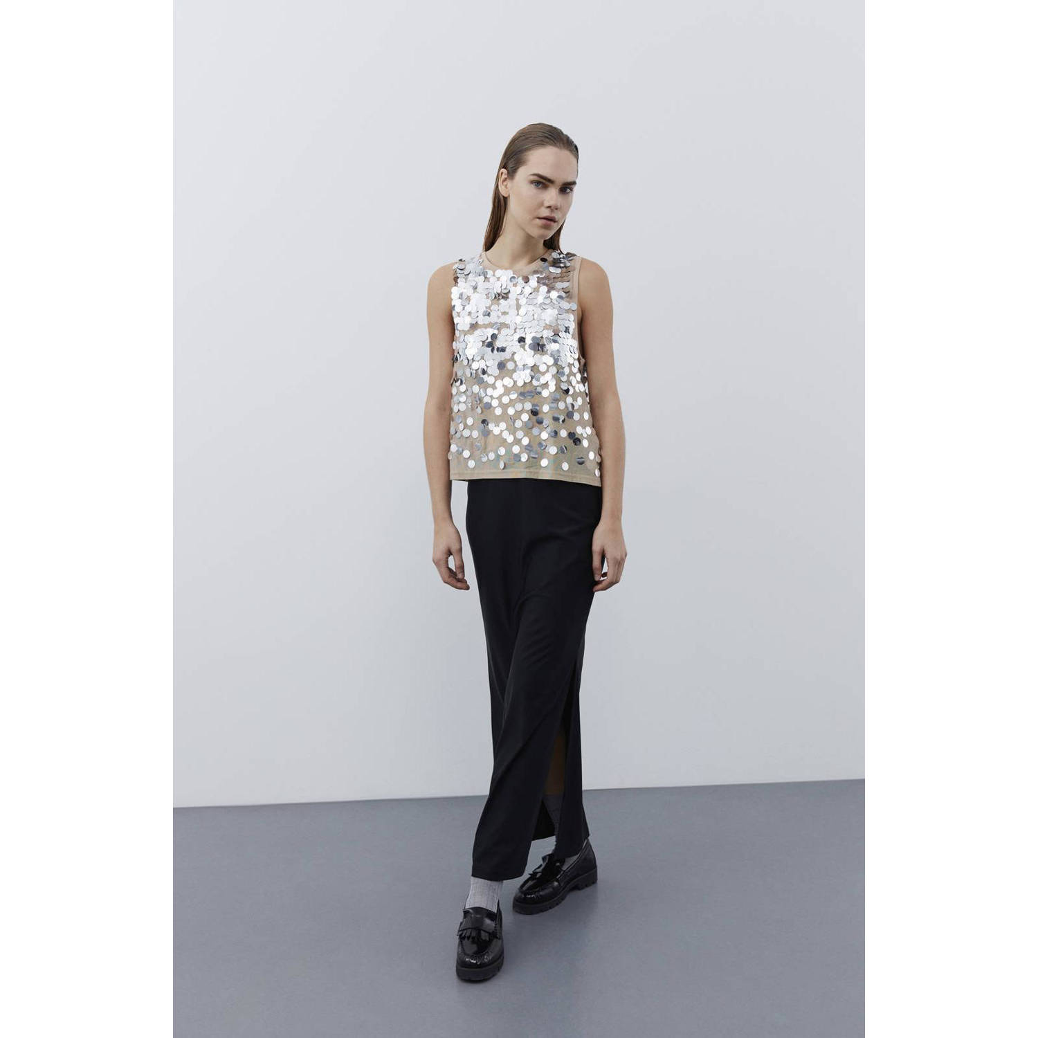Sofie Schnoor top met pailletten beige zilver