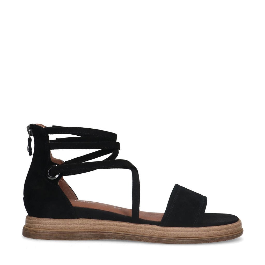 Zwarte dames No Stress suède sandalen met ritssluiting