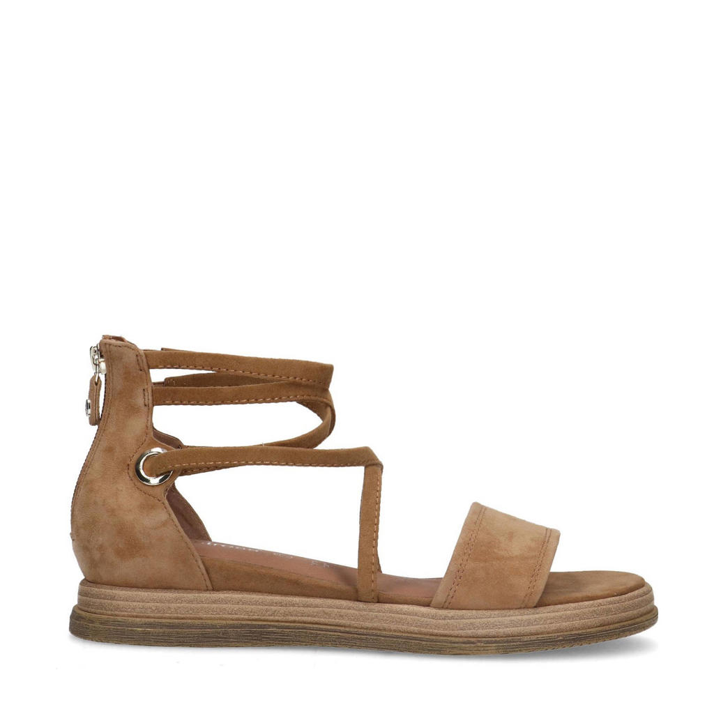 Beige dames No Stress suède sandalen met ritssluiting en effen