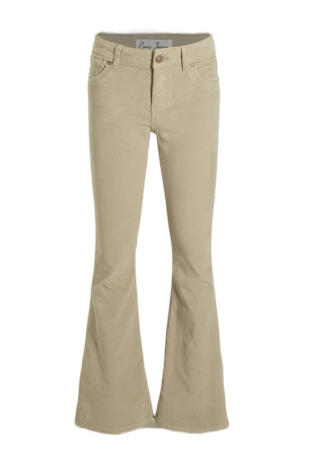 Zandkleurige meisjes Cars fluwelen flared broek met rits- en knoopsluiting