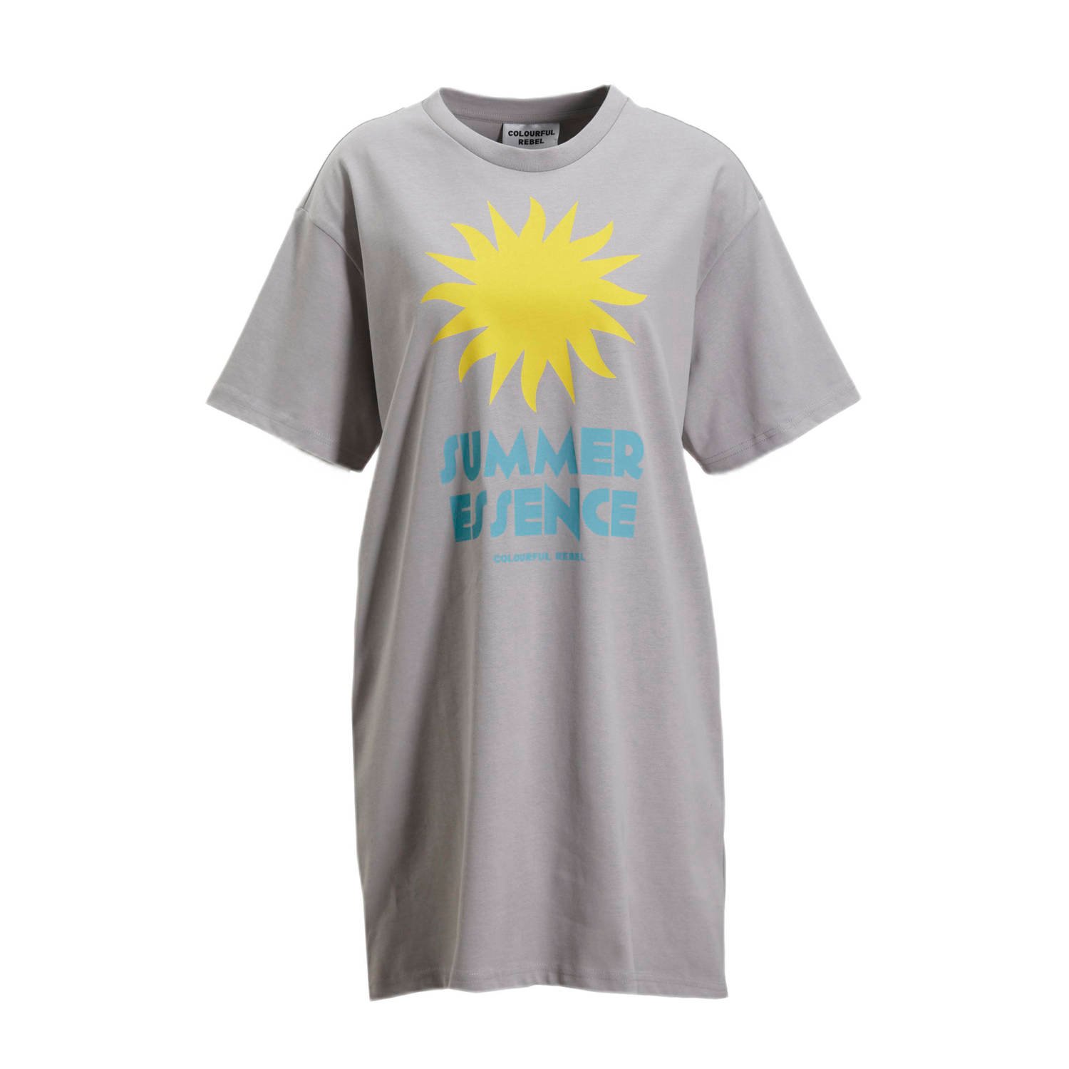 Colourful Rebel T-shirtjurk Summer Essence met printopdruk lichtgrijs geel