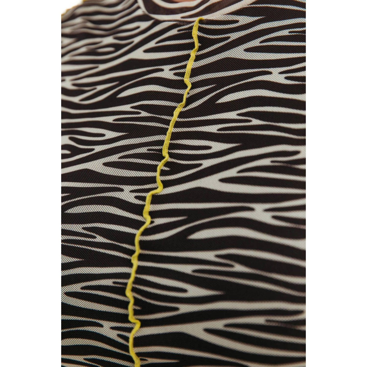 Colourful Rebel gebreide mesh maxi jurk Maude met zebraprint en mesh bruin beige geel