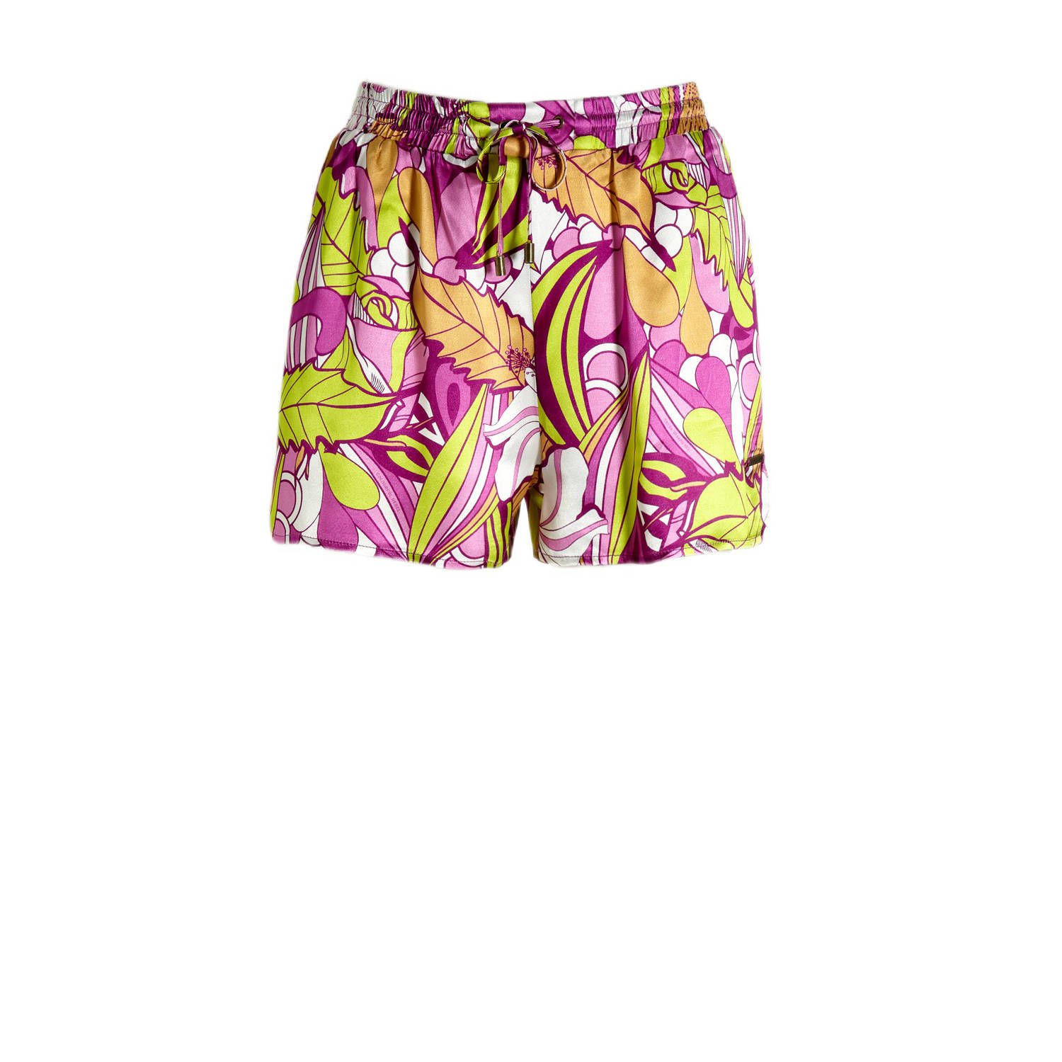 Colourful Rebel gebloemde satijnen regular fit short Tilly paars limegroen