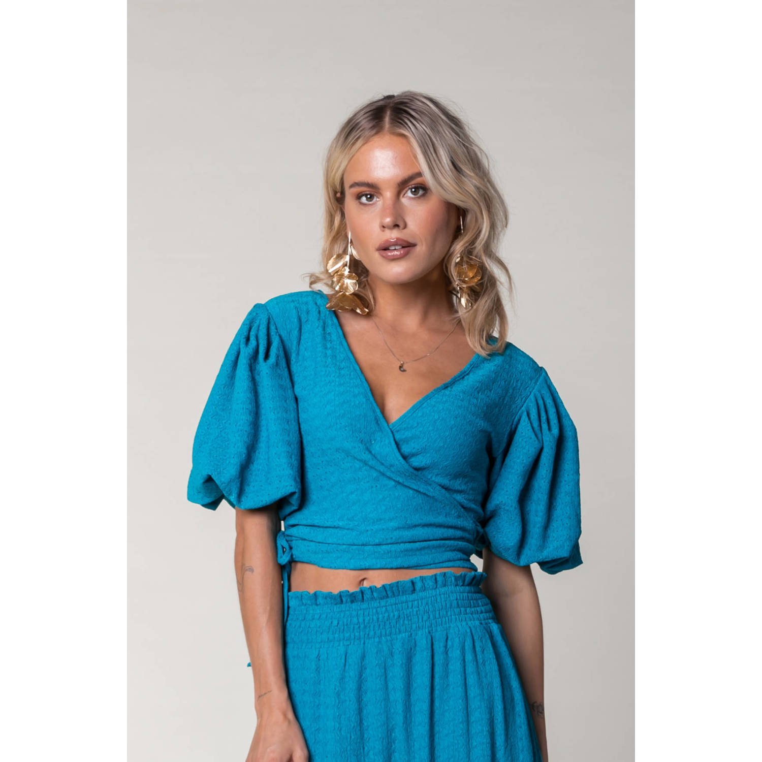 Colourful Rebel Miley Gebreide Wrap Top Blue Dames