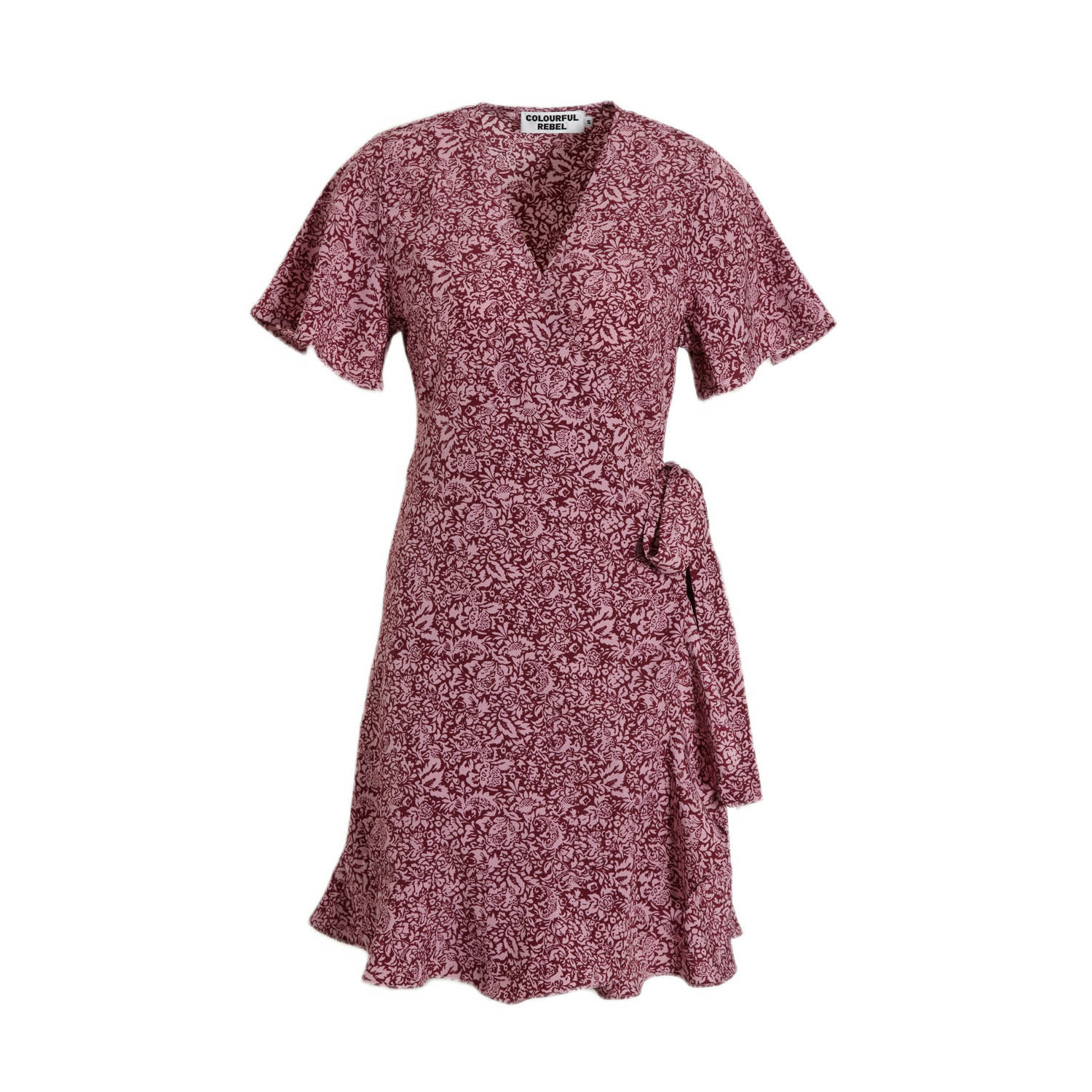 COLOURFUL REBEL Dames Jurken Telsi Floral Short Sleeve Wrap Dress Roze
