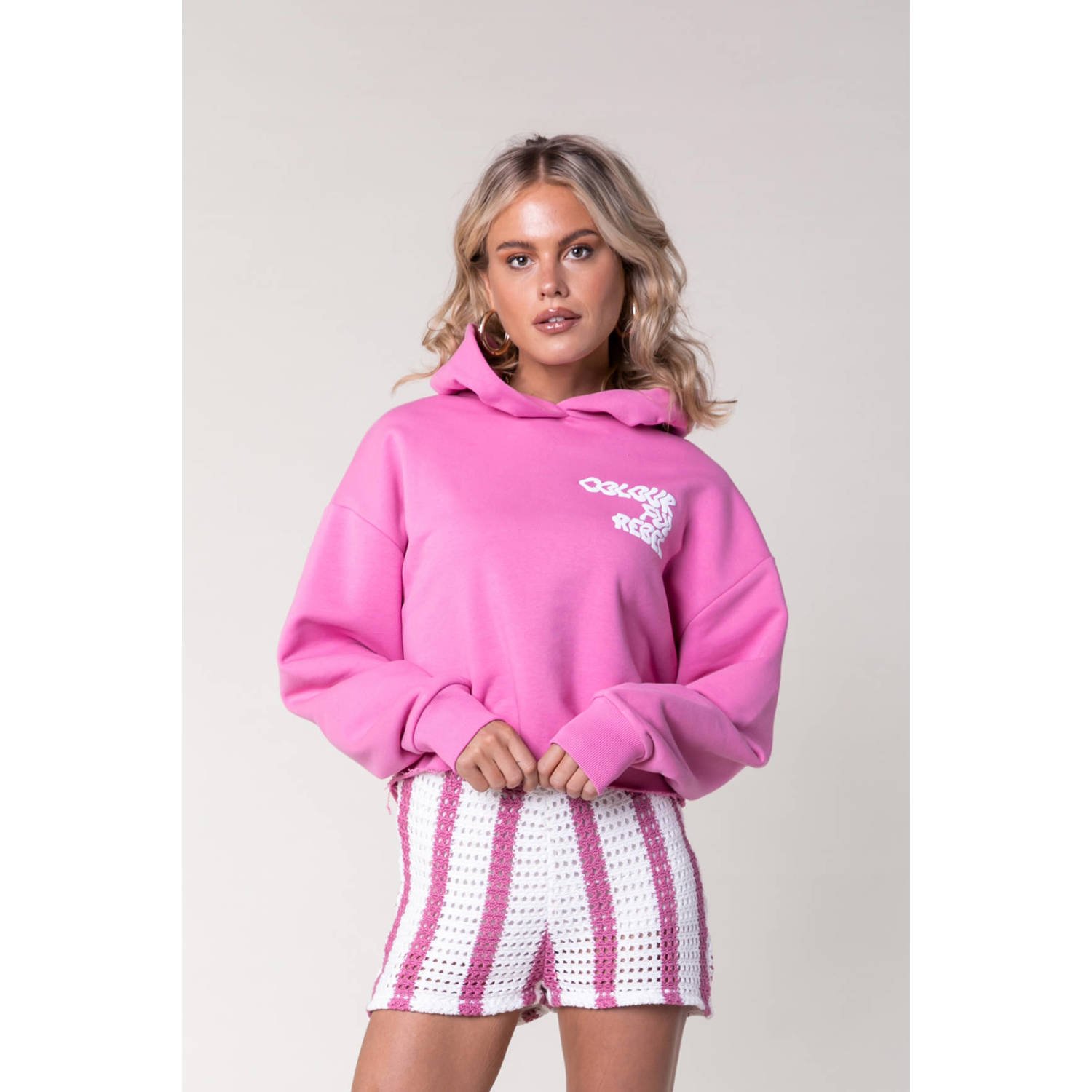 Colourful Rebel hoodie met printopdruk roze wit