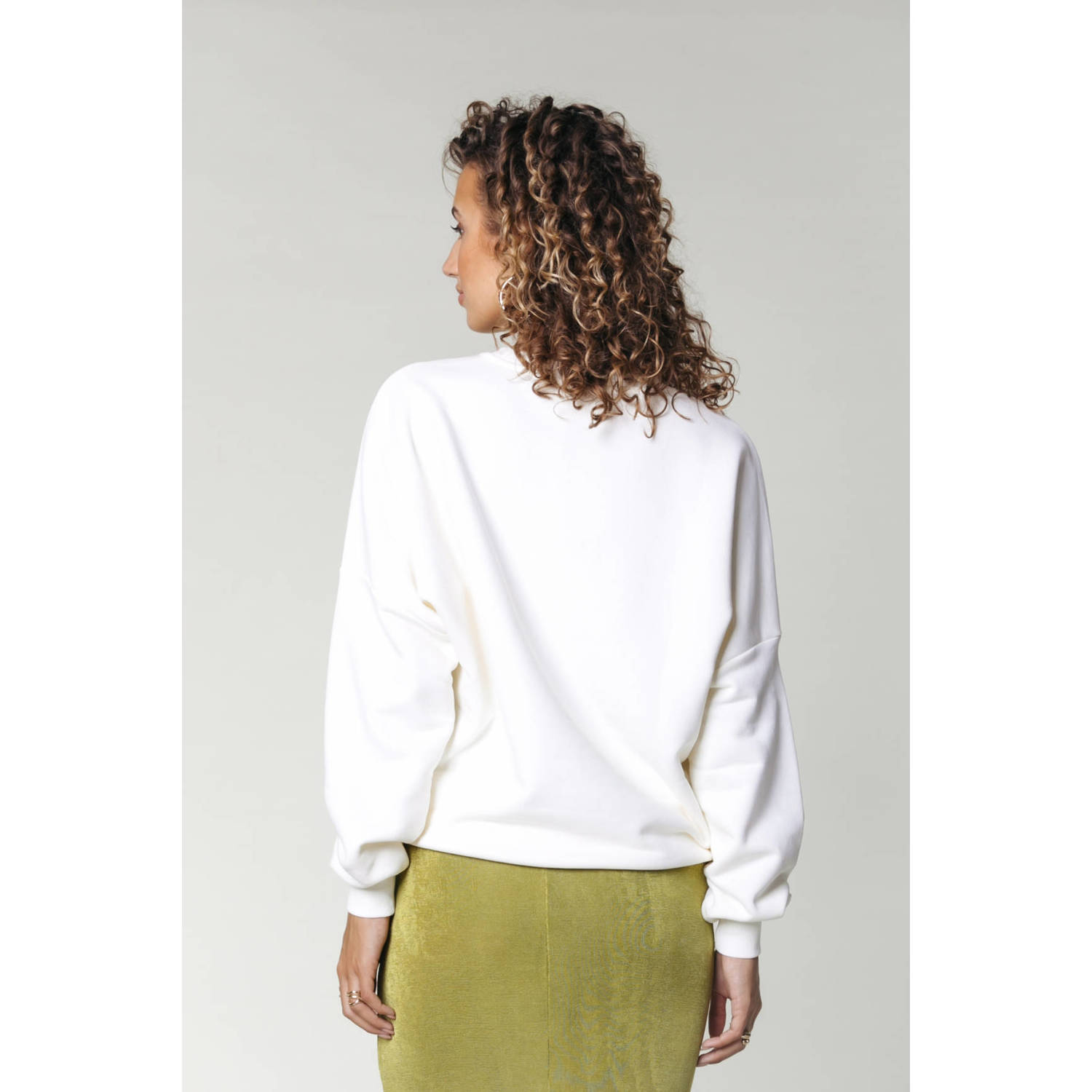 Colourful Rebel sweater CR Curly met printopdruk wit limegroen