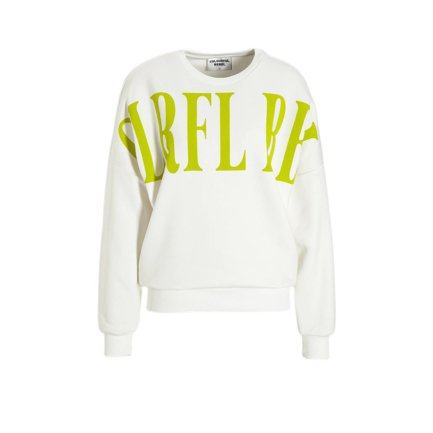 Colourful Rebel sweater CR Curly met printopdruk wit limegroen
