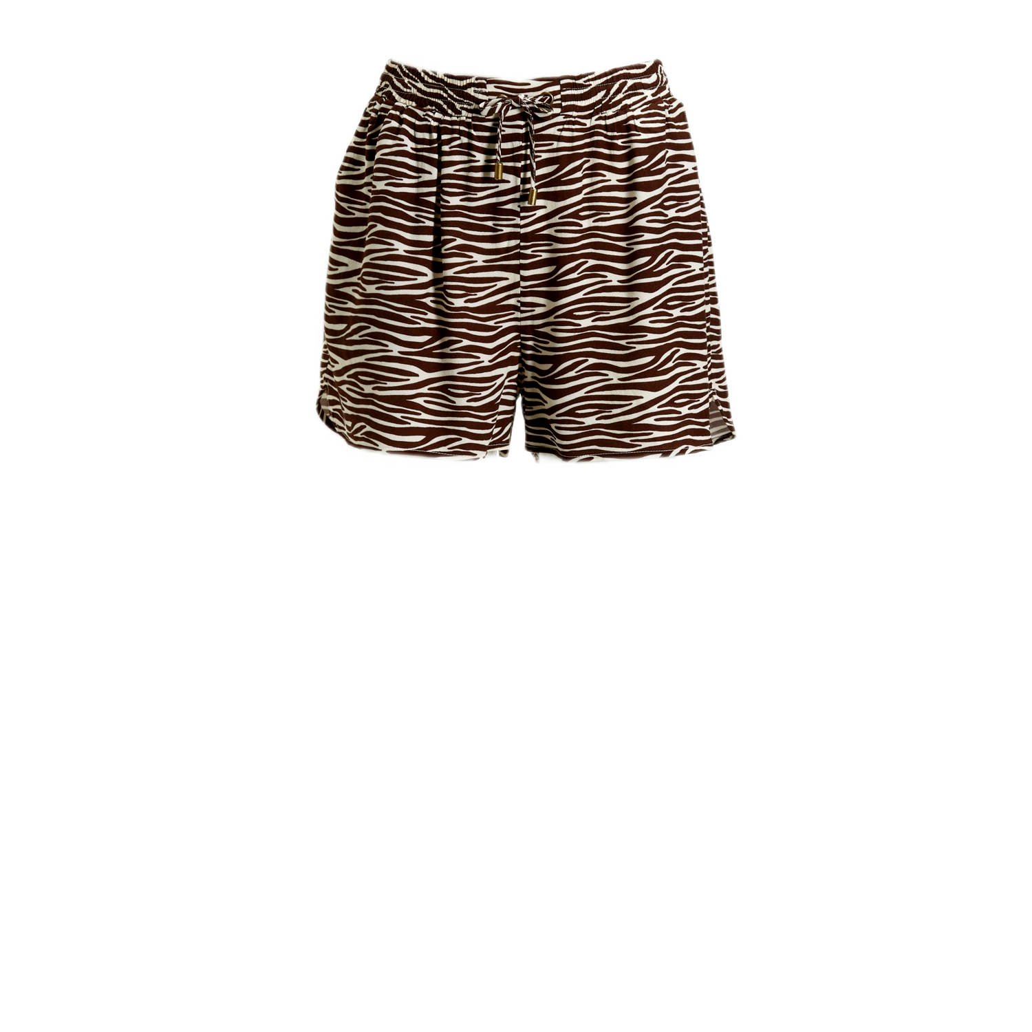 Colourful Rebel high waist loose fit short Tilly met zebraprint bruin beige