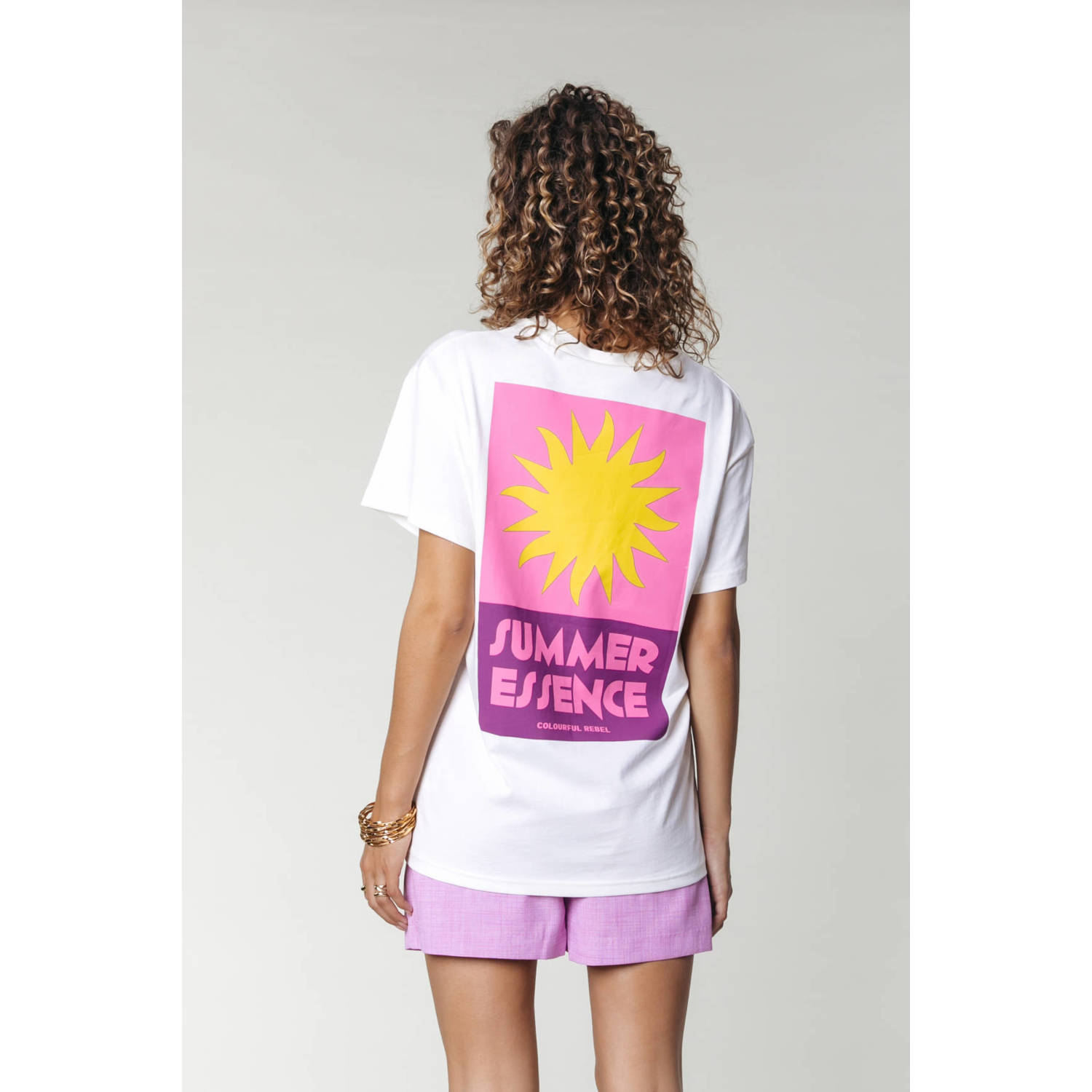Colourful Rebel T-shirt met backprint wit roze