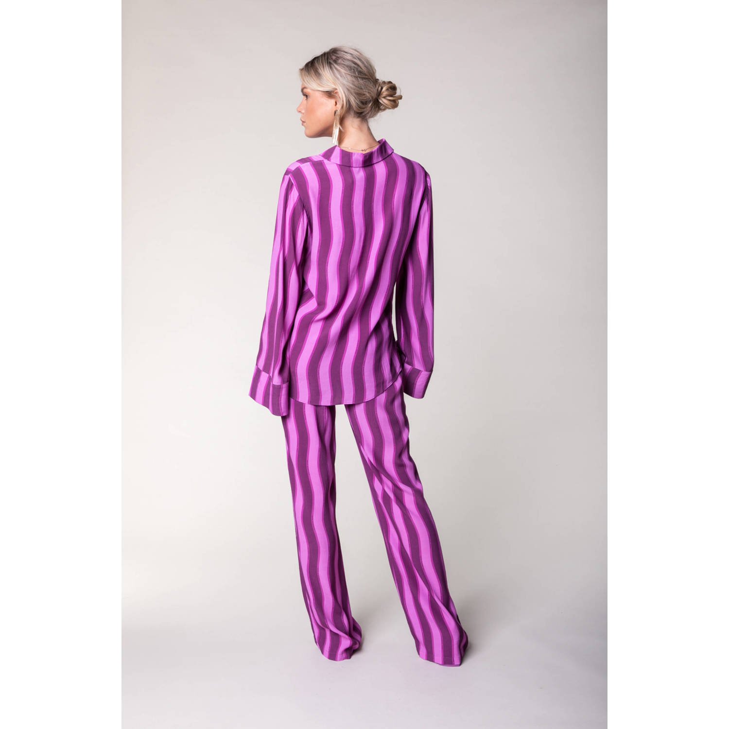Colourful Rebel gestreepte high waist straight fit broek Melody paars lila