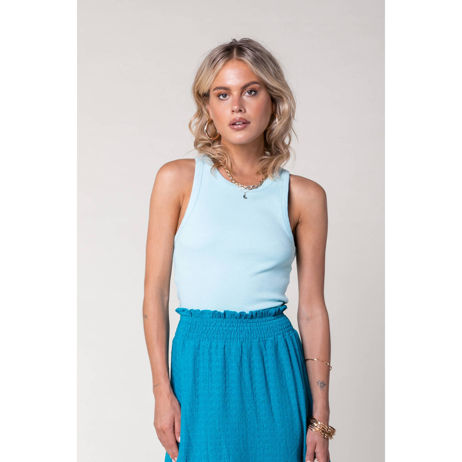 Colourful Rebel ribgebreide top Sachi licht turquoise