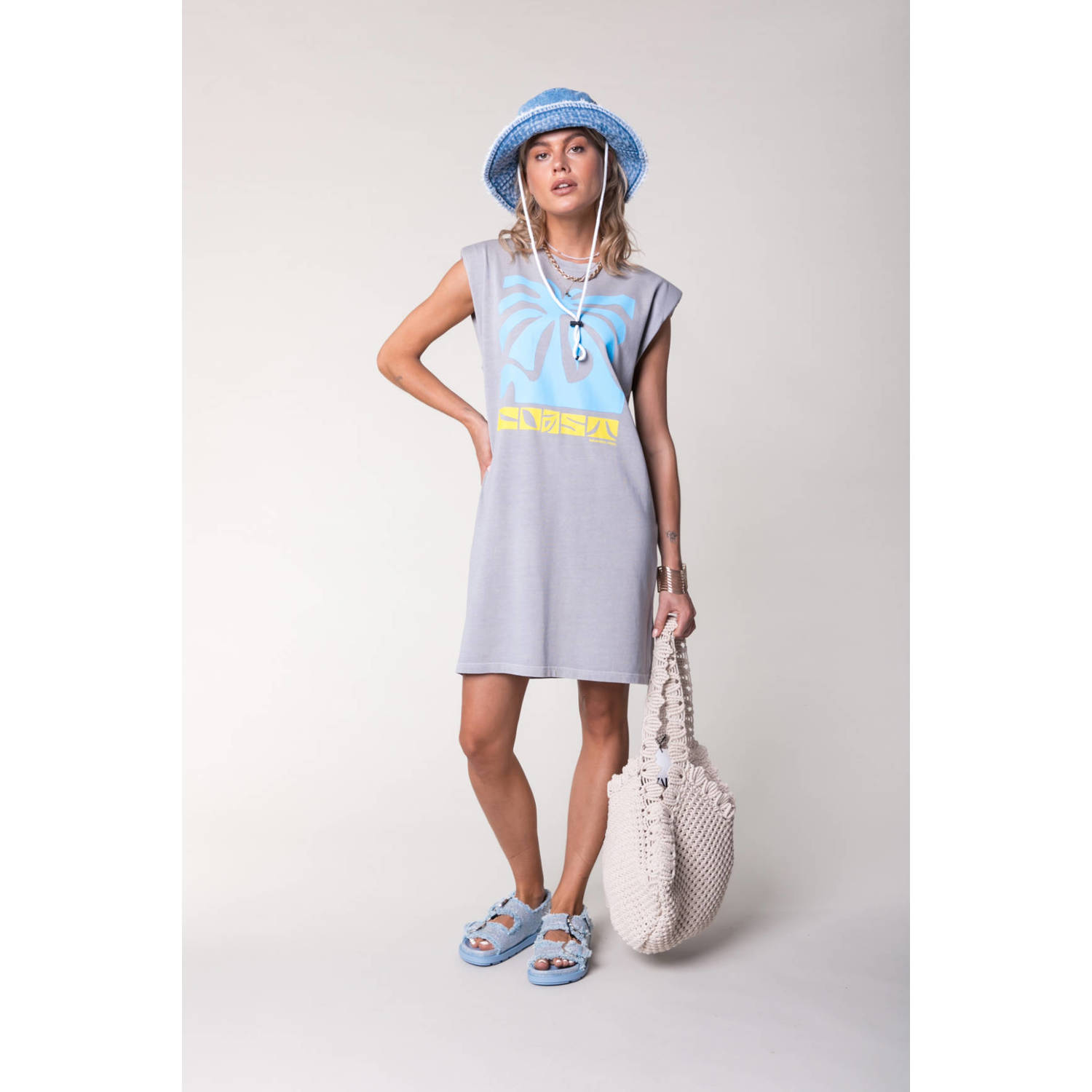 Colourful Rebel T-shirtjurk Palm Coast met printopdruk lichtgrijs blauw