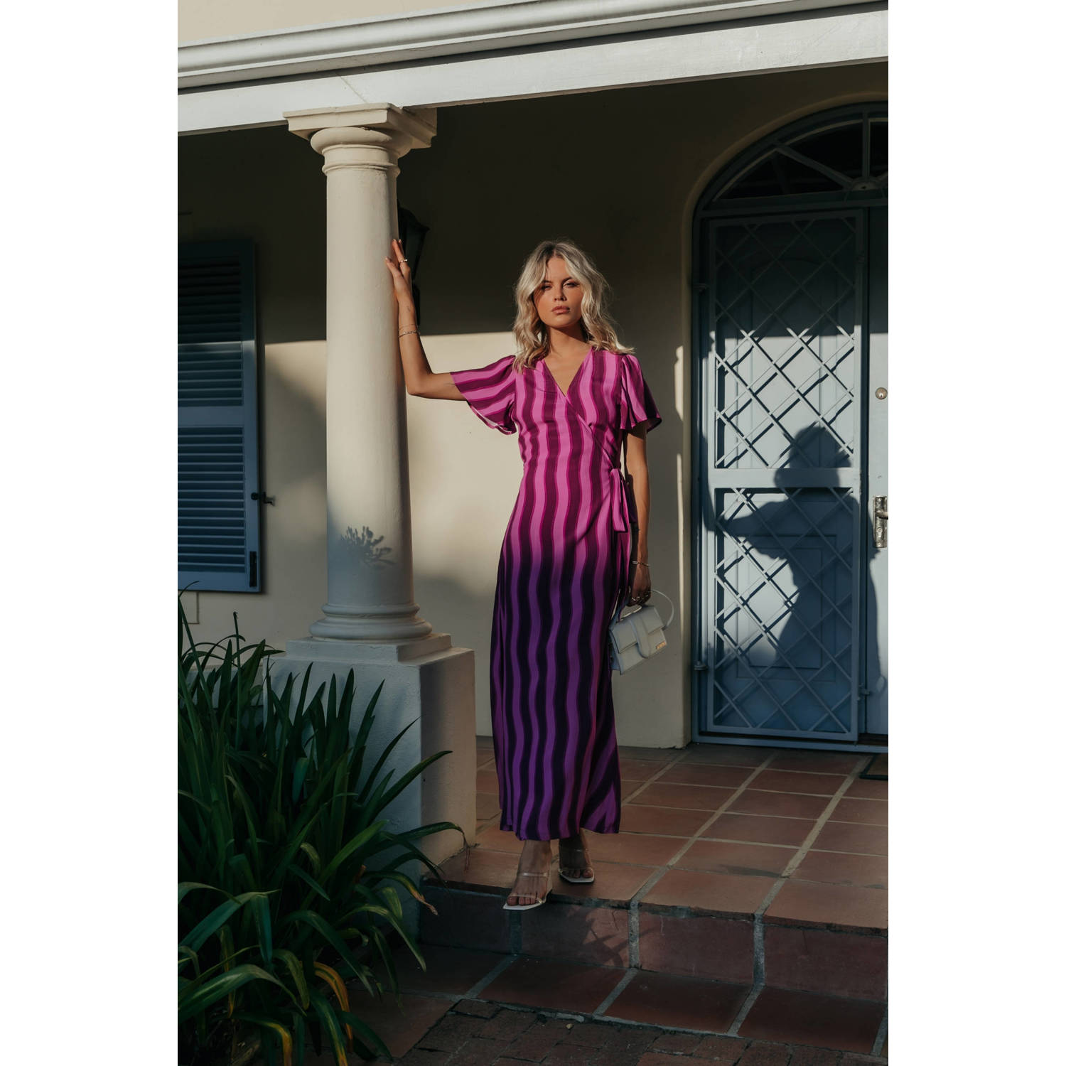 COLOURFUL REBEL Dames Jurken Ava Stripes Real Wrap Maxi Dress Paars