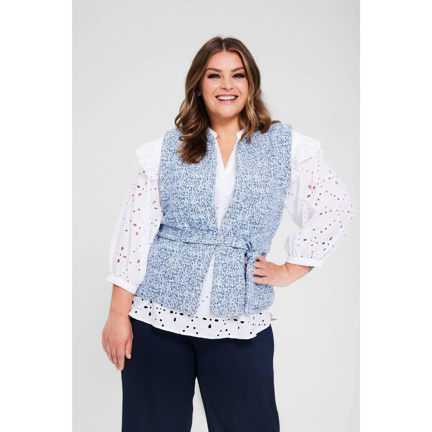 Miljuschka by Wehkamp bouclé gilet blauw wit