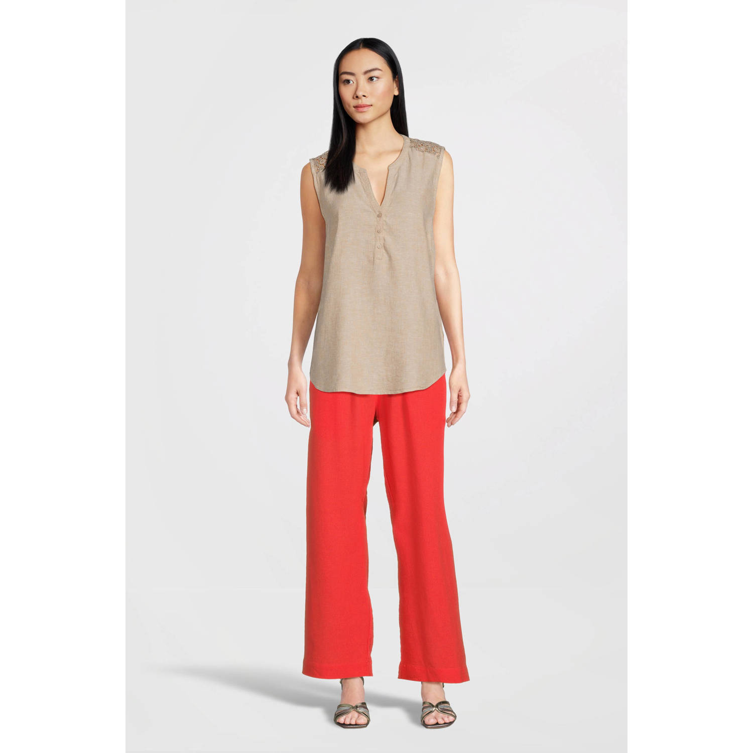 FREEQUENT cropped high waist loose fit culotte hot coral